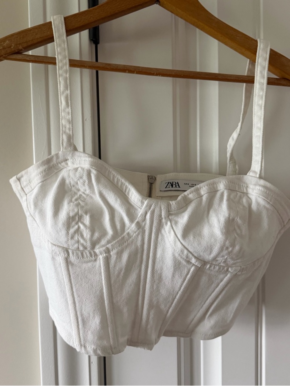 Zara White Bustier Crop Top with Structured Cups